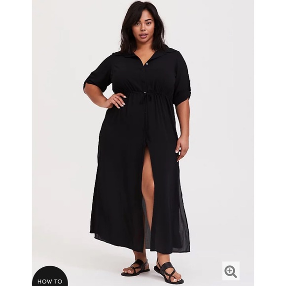 NWT TORRID Swim Cover Up Black Crinkled Woven Maxi - Picture 2 of 11